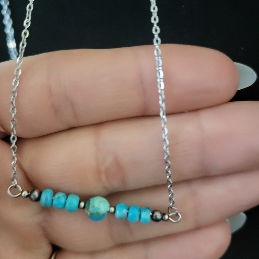 Turquoise Beaded Silver Necklace